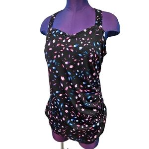 Swim 365 One Piece Swimsuit Black with Multi‎ Color Polka Dots Size 18 Plus
